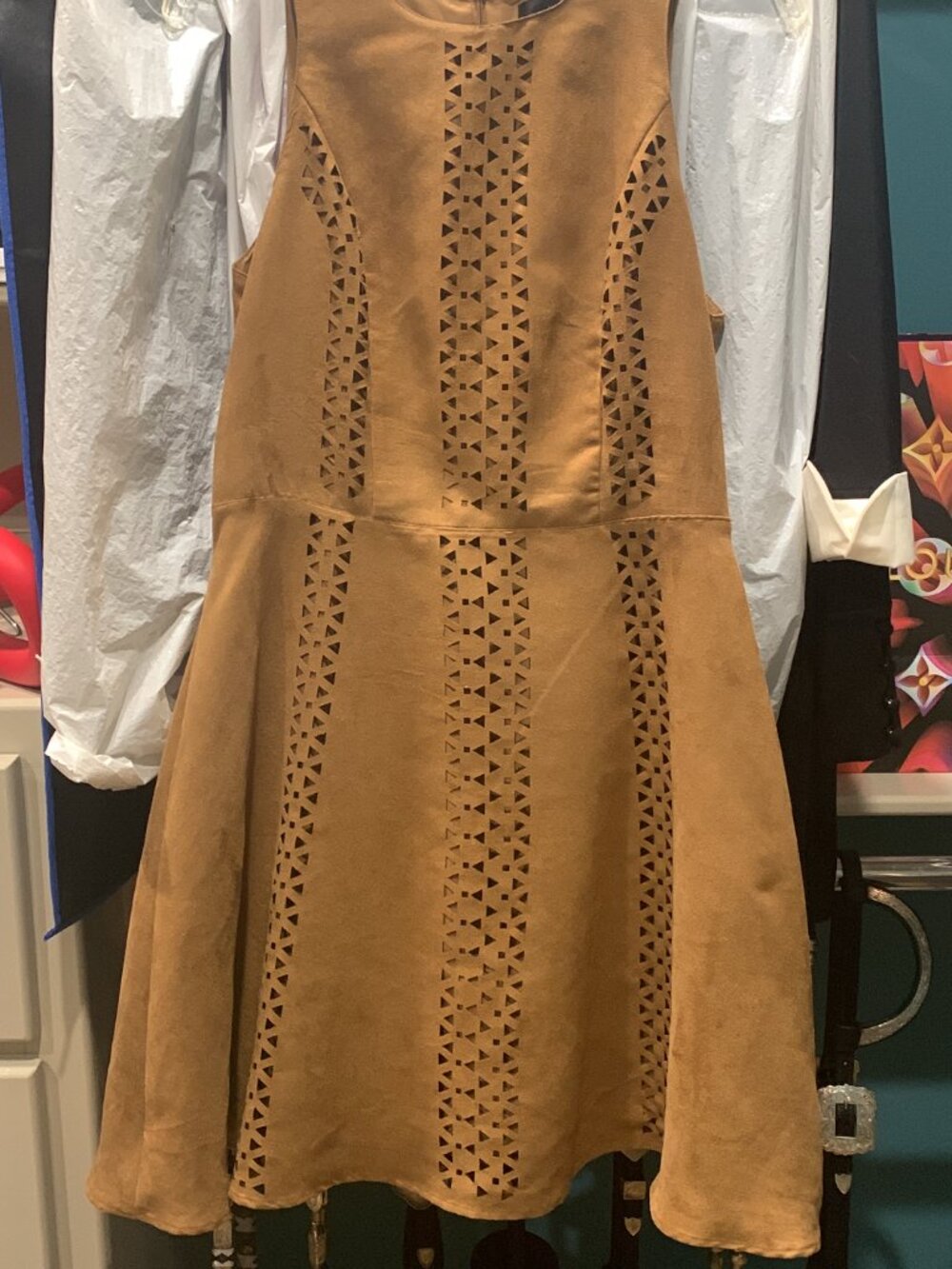 Vegan Ultra Suede Mossimo Dress SOHO Western Style with eyelets lined sz Small